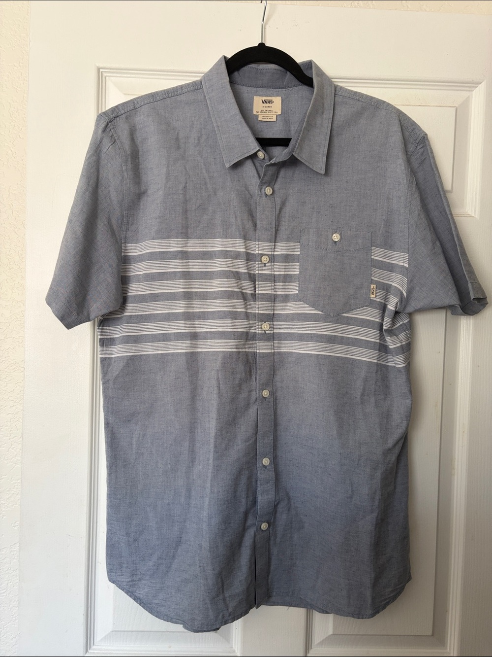 Vans Men’s Short Sleeve Light Blue Striped Button-Down Shirt